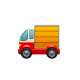 A small toy or model truck with a red body, black wheels, and a yellow cargo box, shown on a plain white background.