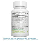 A white plastic bottle of dietary supplements with its label facing forward, showing a Supplement Facts panel. The label includes green text and a small logo near the bottom.