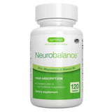 A white plastic bottle of Igennus Neurobalance dietary supplement with a green and white label, containing 120 tablets.