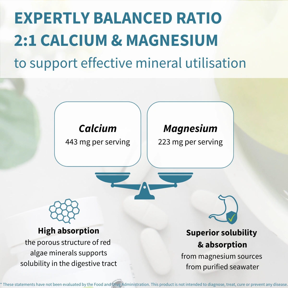 Infographic about calcium and magnesium ratio with text and graphics on a light background.