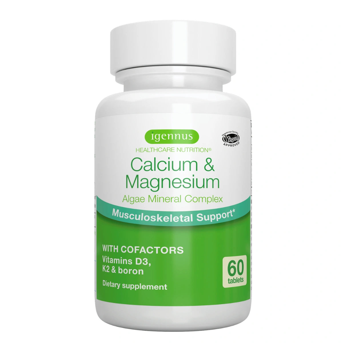 Supplement bottle labeled 'Calcium & Magnesium' with Igennus branding on a white background
