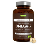Omega-3 supplement bottle with label on a white background