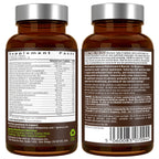 Two brown supplement bottles with labels showing supplement facts and instructions.