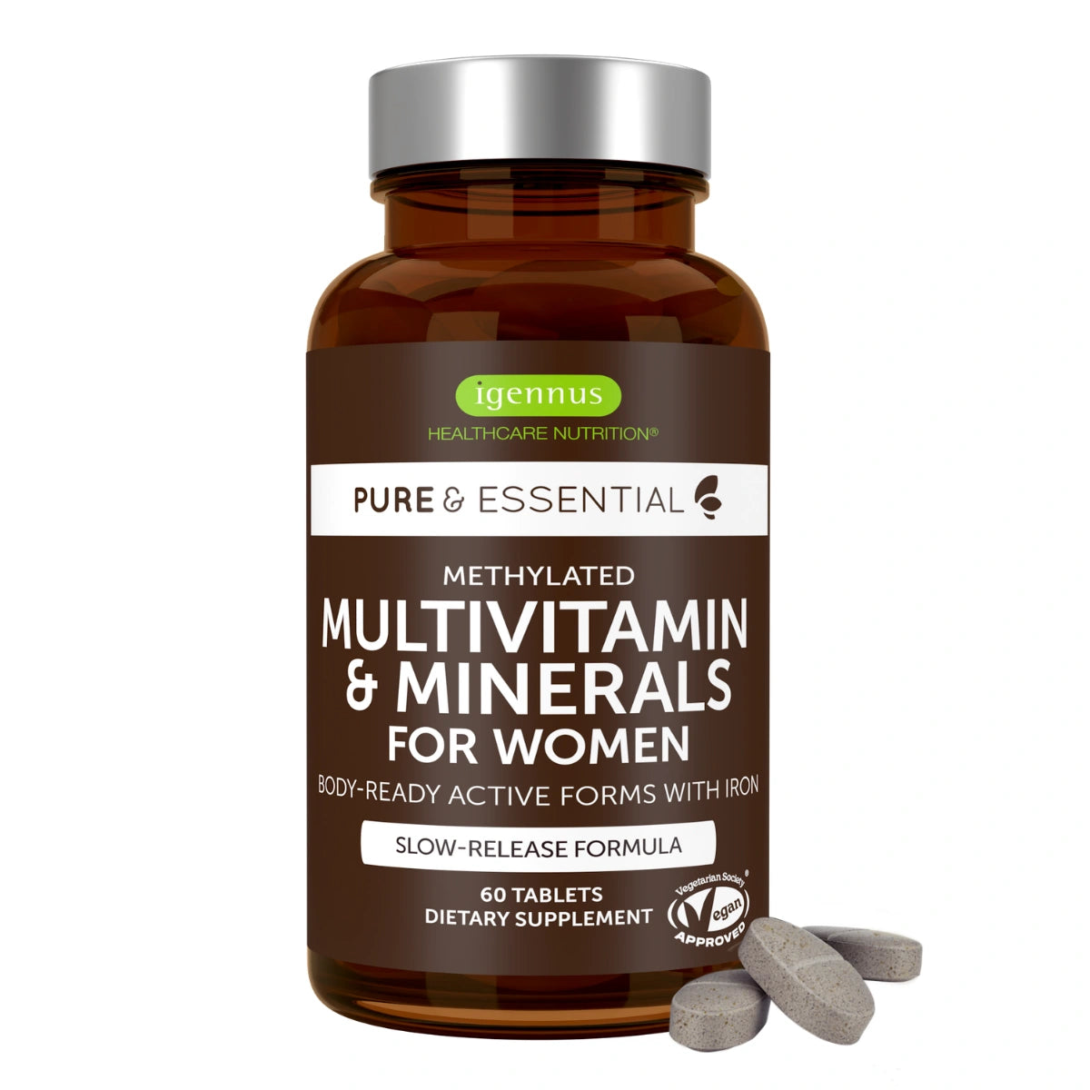Bottle of igenmus Multivitamin & Minerals for Women on a white background