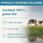 Cows grazing in a field with ethical sourcing text about collagen