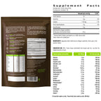 Supplement package with detailed nutritional information on a white background