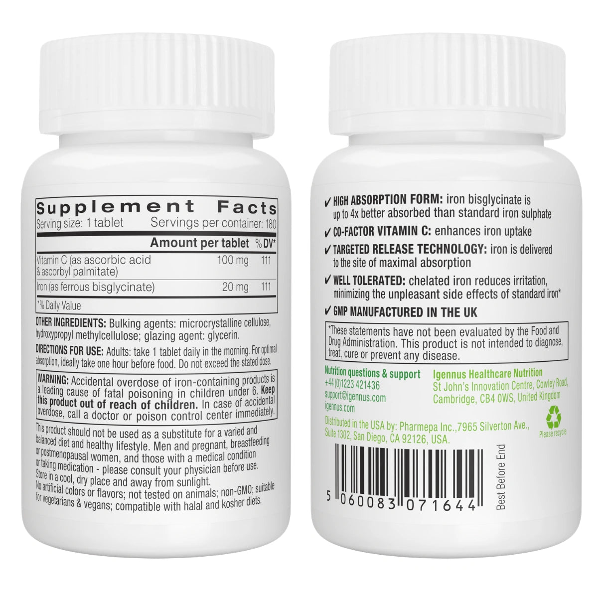 Two white supplement bottles shown from the back, displaying supplement facts and usage information in black text on a white background.