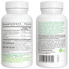 Two white bottles of CoQ10 dietary supplements shown from the back, displaying the Supplement Facts label in black and green text on a white background.