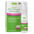 Igennus Health Care Nutrition Super B12-Complex 5000mcg spray bottle and its retail box, featuring white and green packaging with pink accents.