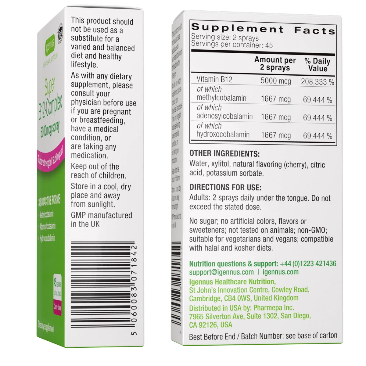 Supplement packaging with ingredient list and usage directions on a white background