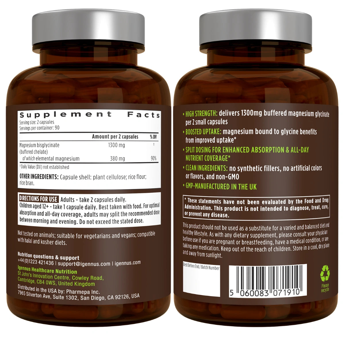 Two brown supplement bottles with labels on a white background