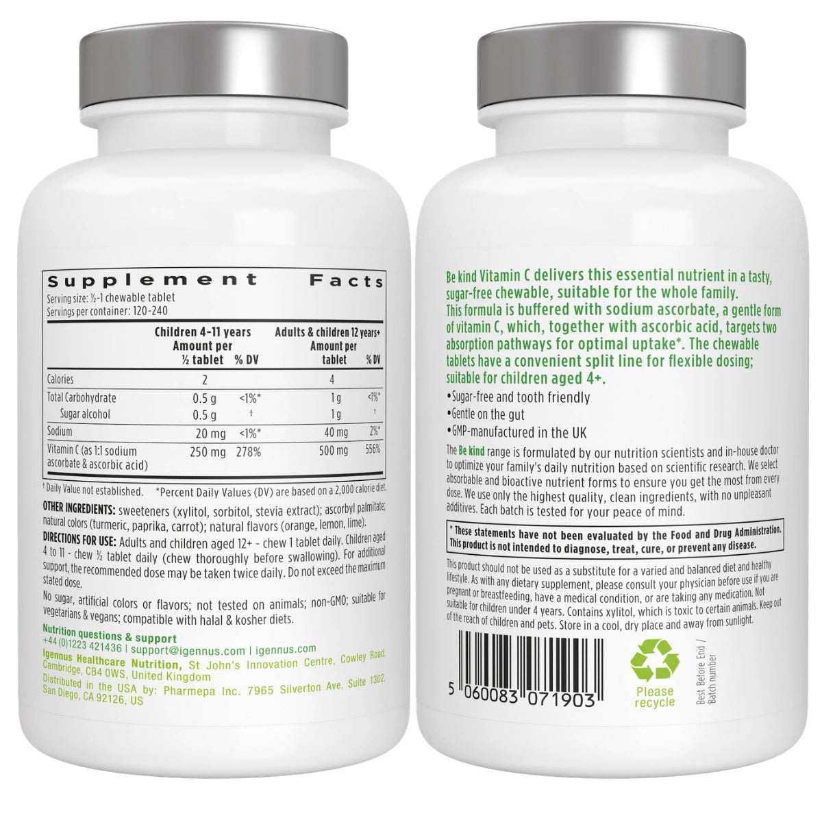 Two supplement bottles with their back labels showing nutritional information and branding.