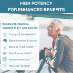 Person exercising outdoors with text about high potency vitamins and minerals