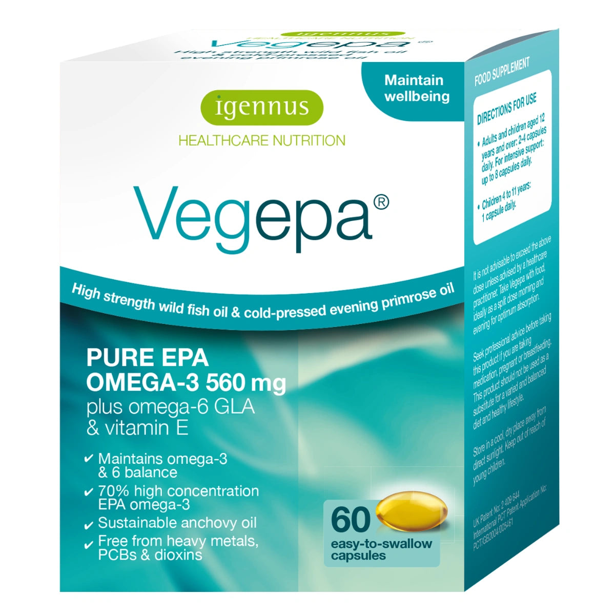 Vegepa Omega-3 supplement packaging on a white background
