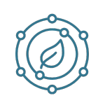 Icon of a leaf within a circular design with dots, likely representing nature or sustainability.