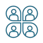 Four blue icons of people arranged in a 2x2 grid on a white background