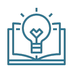 Icon of a book with a light bulb inside, symbolizing knowledge or enlightenment.