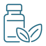 Icon of a bottle with leaves, representing natural or herbal product.