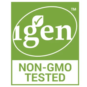 A green square certification-style badge with the word 'igen' in white and the text 'NON-GMO TESTED' below it.